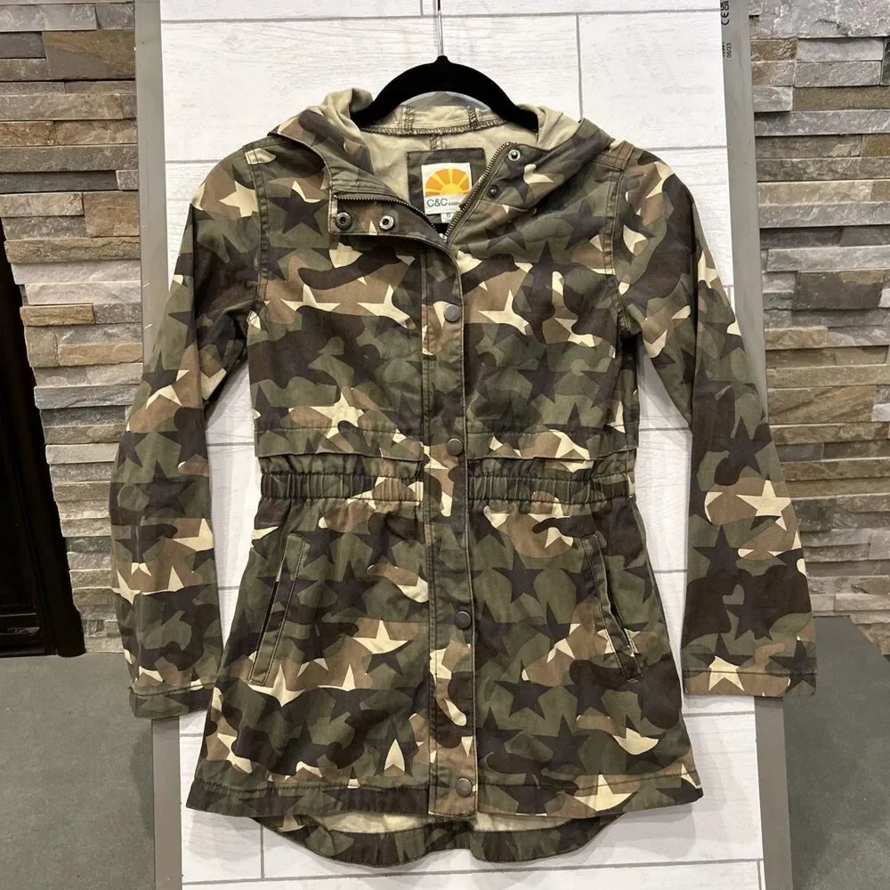 C&C California Camo Anorak Jacket Hooded Drawstring Waist Size 10